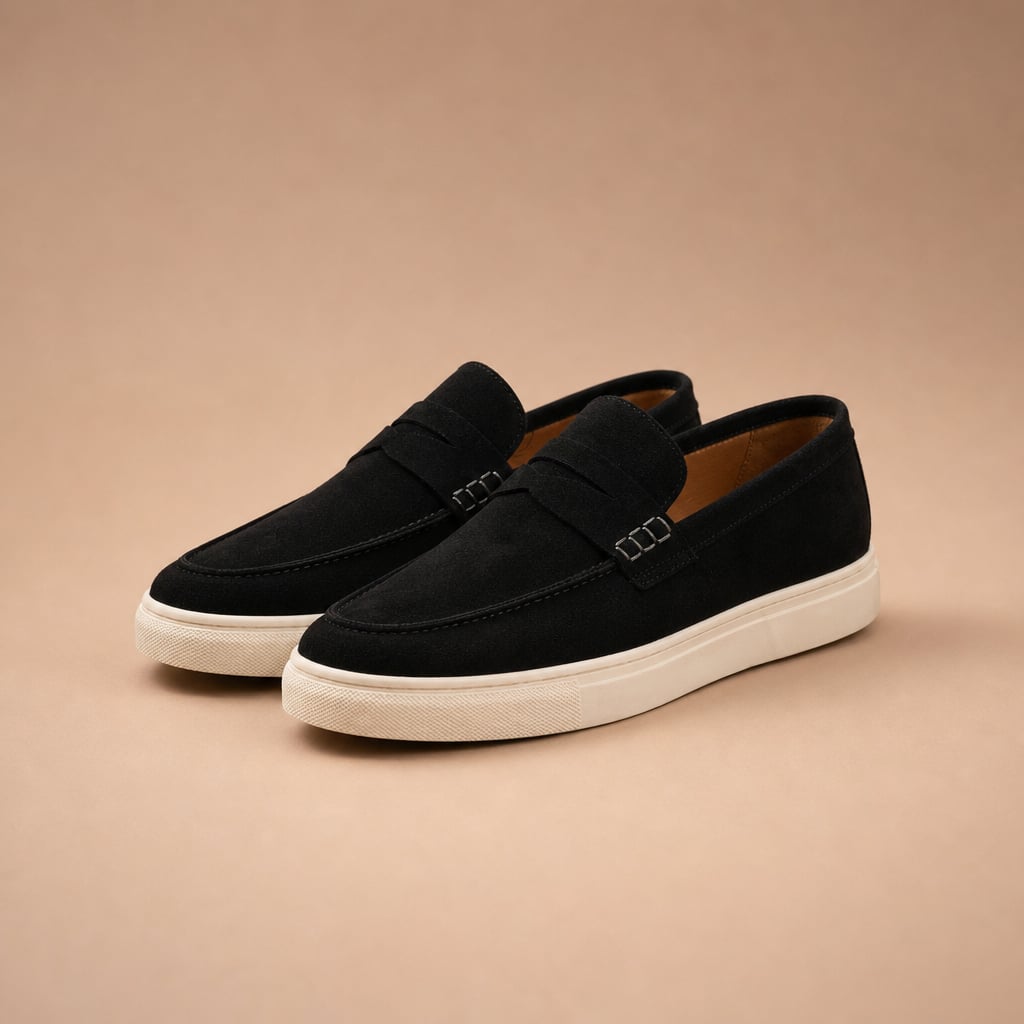 Relvane | Penny Loafers Suede-Look Slip-On Black – Product Photo