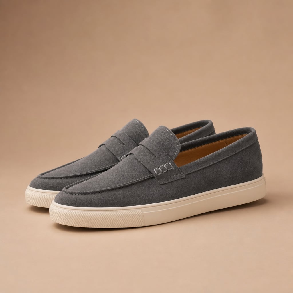Relvane | Penny Loafers Suede-Look Slip-On Gray – Product Photo