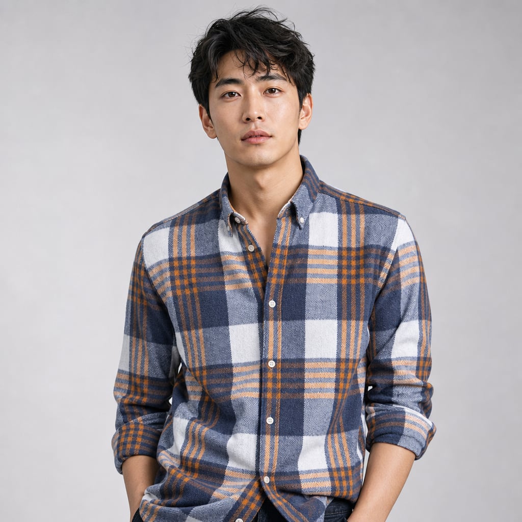 Relveck | Flannel Shirt Brushed Cotton Button-Down Tailored Fit Blue – Product Photo
