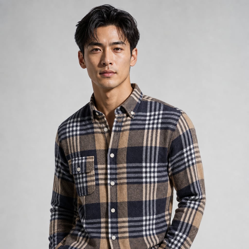 Relveck | Flannel Shirt Brushed Cotton Button-Down Tailored Fit Brown – Product Photo