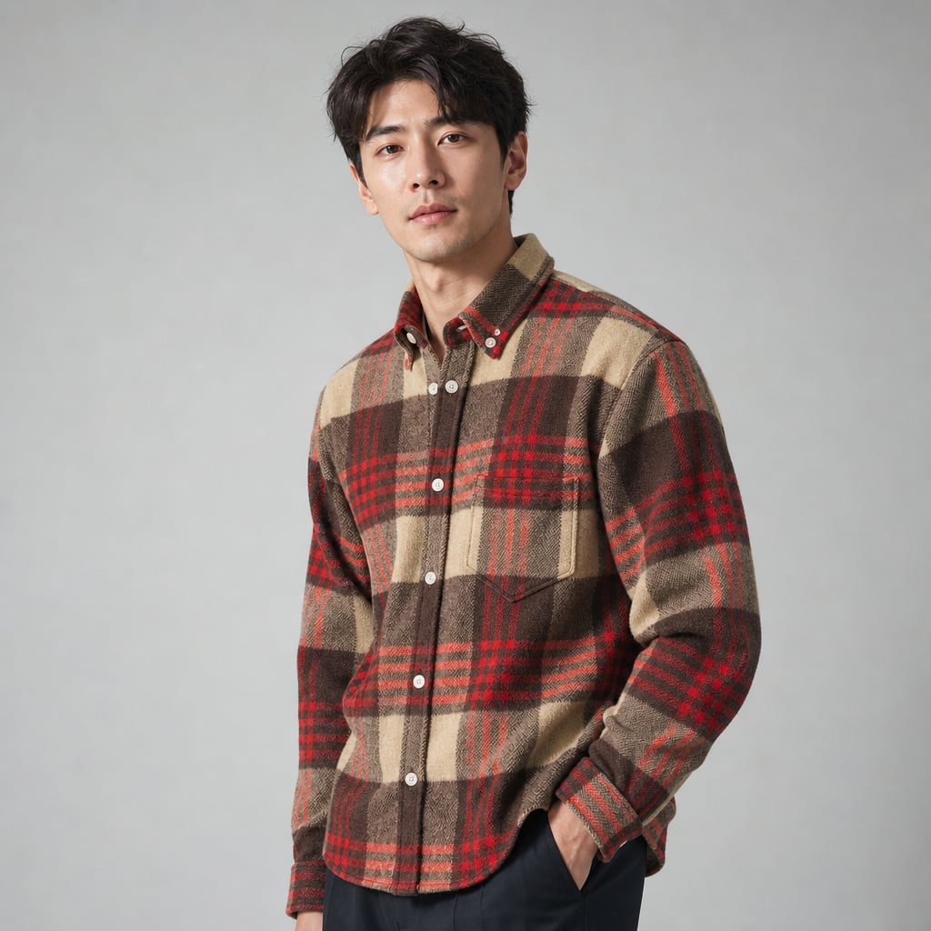Relveck | Flannel Shirt Brushed Cotton Button-Down Tailored Fit Red – Side Angle View