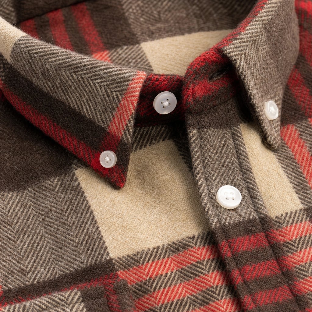 Relveck | Flannel Shirt Brushed Cotton Button-Down Tailored Fit Red – Fabric and Detail Close-Up