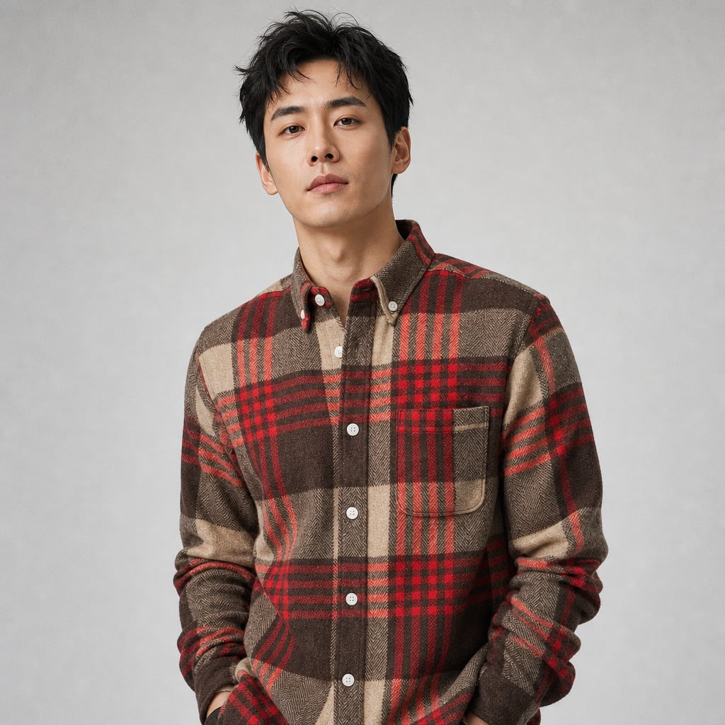 Relveck | Flannel Shirt Brushed Cotton Button-Down Tailored Fit Red – Product Photo