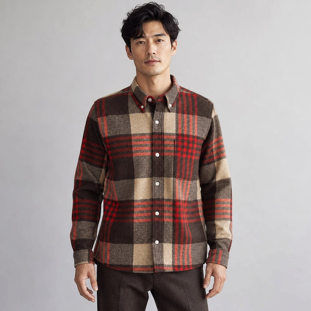 Relveck | Flannel Shirt Brushed Cotton Button-Down Tailored Fit in Red – Tomosino Premium Menswear