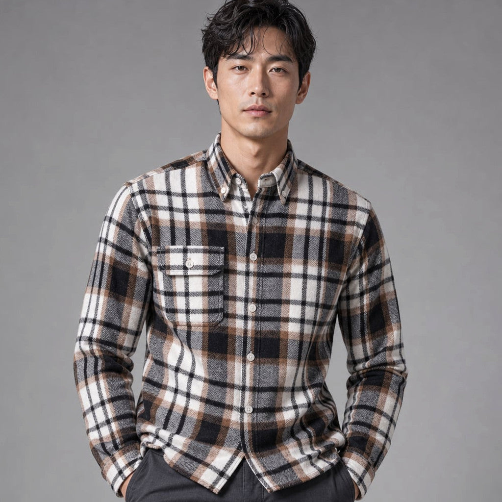 Relveck | Flannel Shirt Brushed Cotton Button-Down Tailored Fit White – Product Photo