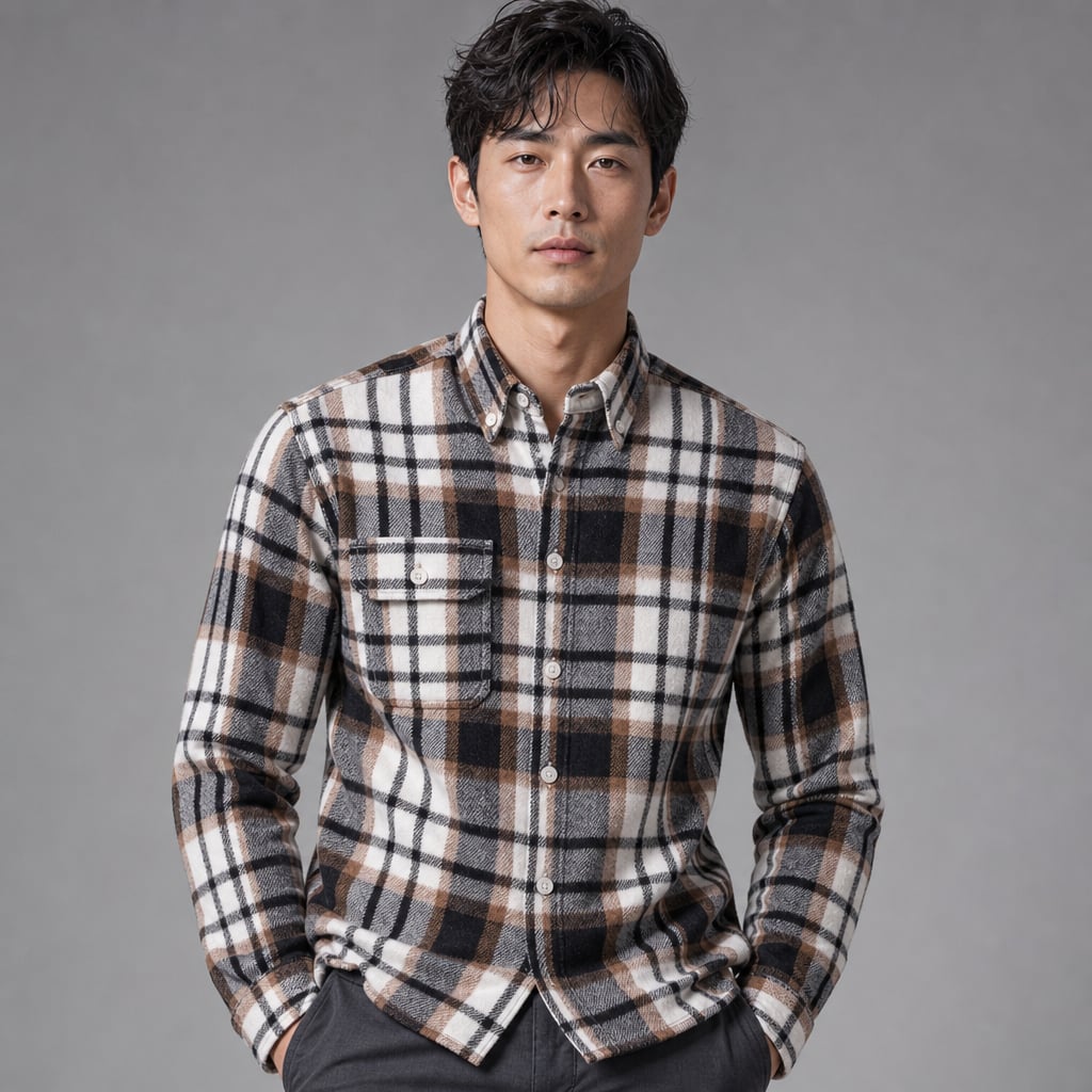 Relveck | Flannel Shirt Brushed Cotton Button-Down Tailored Fit White – Product Photo