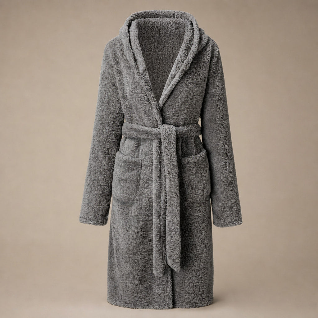 Hooded Bathrobe Plush Fleece Belted Grey in Grey – Tomosino Premium Menswear