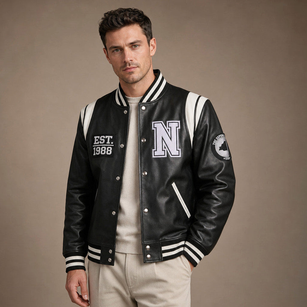 Rencliffe | Varsity Jacket Sheepskin Black and White – Premium Editorial