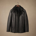 Rennard | Leather Pea Coat Shearling Lined Black Black – Product Photo