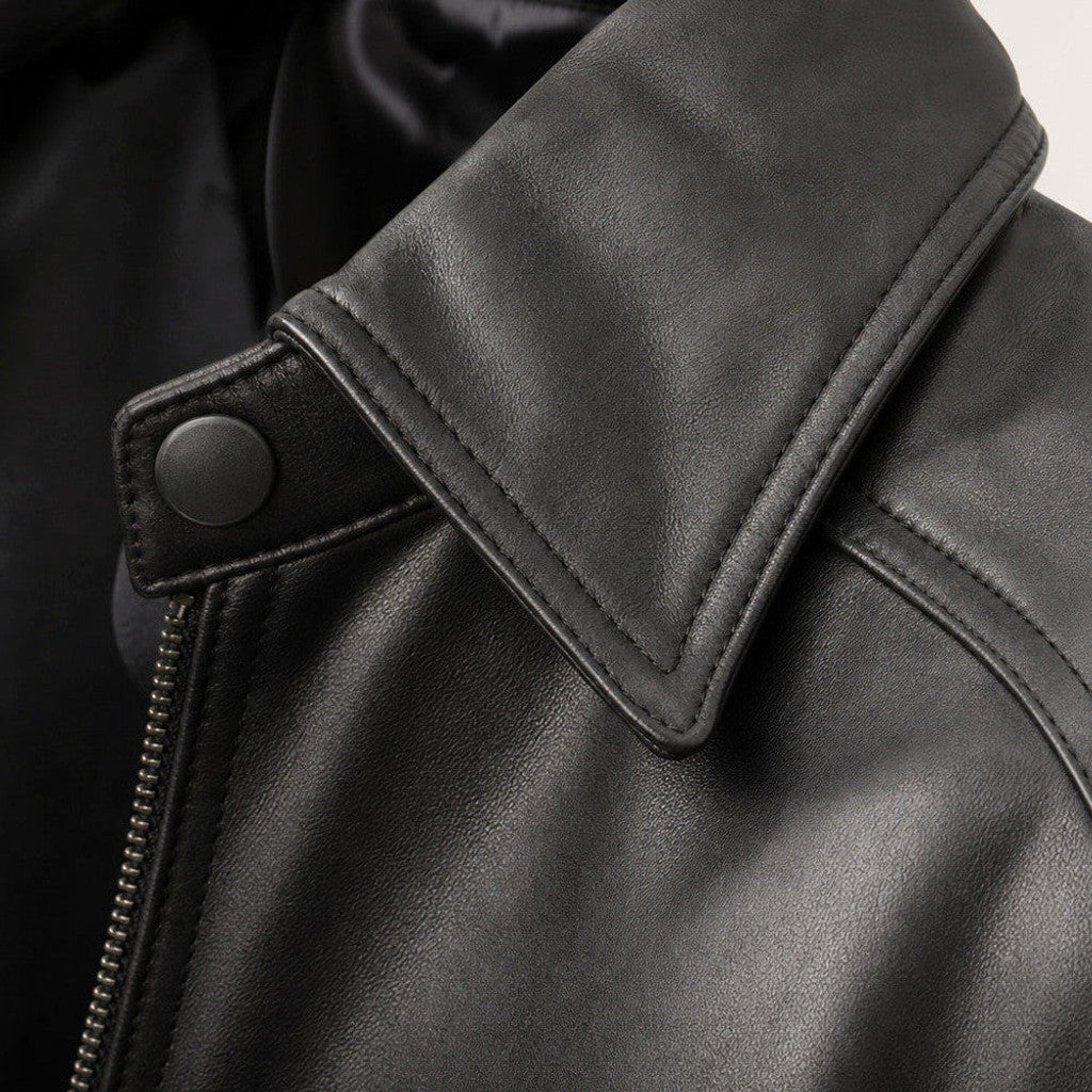 Rhys | Leather Biker Jacket Sheepskin Black – Product Photo