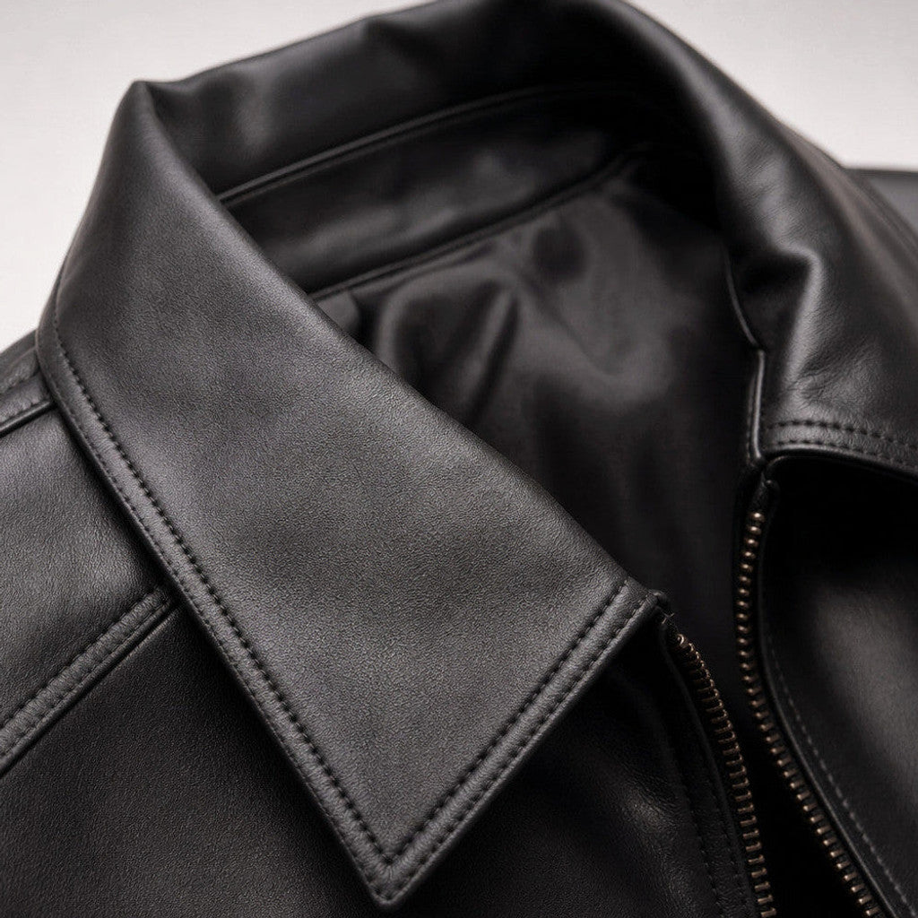 Rhys | Leather Biker Jacket Sheepskin Black – Product Photo