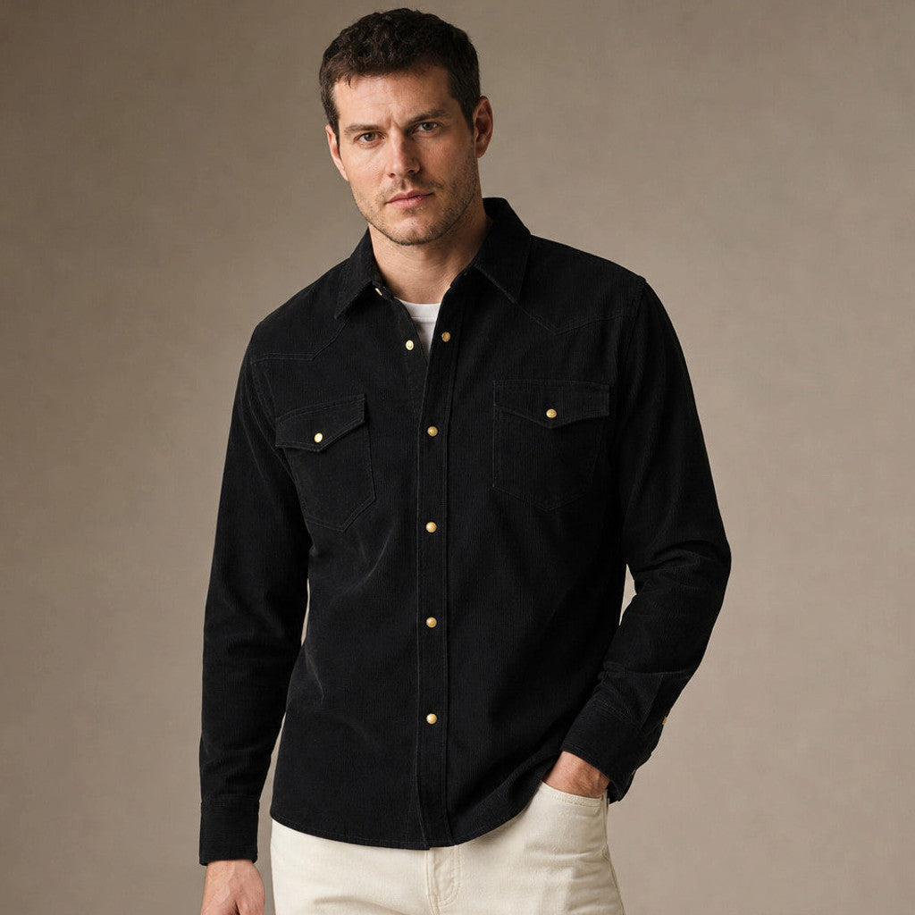 Richmond | Corduroy Western Shirt Snap Front Espresso – Product Photo