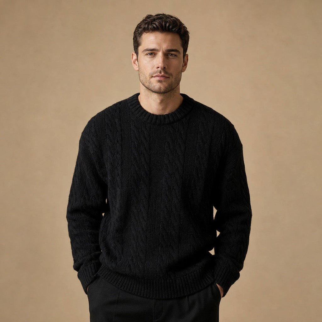 Rothwell | Cable Knit Jumper Heavy Gauge Black – Product Photo