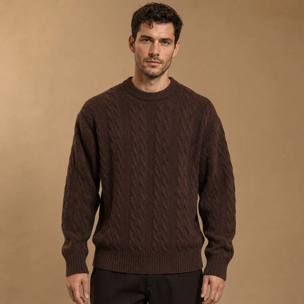 Rothwell | Cable Knit Jumper Heavy Gauge in Brown – Premium Editorial