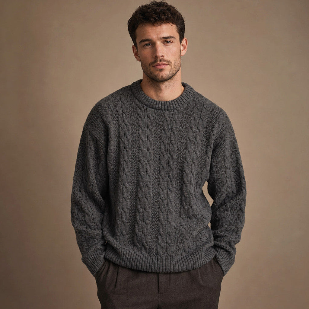 Rothwell | Cable Knit Jumper Heavy Gauge Graphite – Product Photo