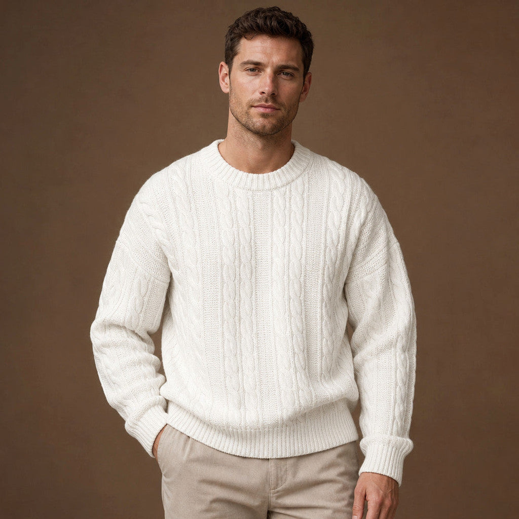 Rothwell | Cable Knit Jumper Heavy Gauge White – Product Photo