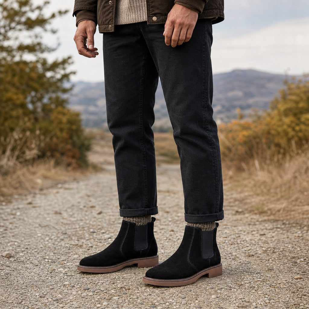 Suede Chelsea Boot Gum Sole Black – Product Photo