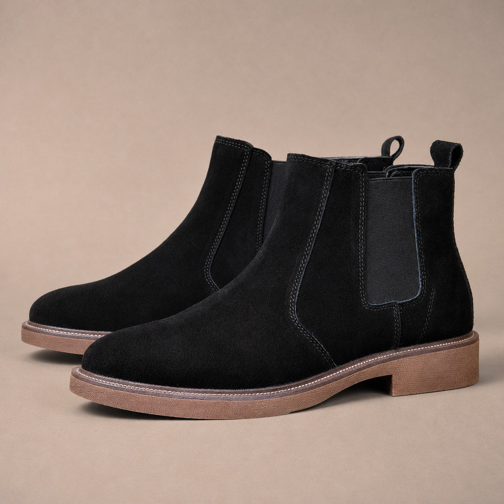 Suede Chelsea Boot Gum Sole in Black – Tomosino Premium Menswear