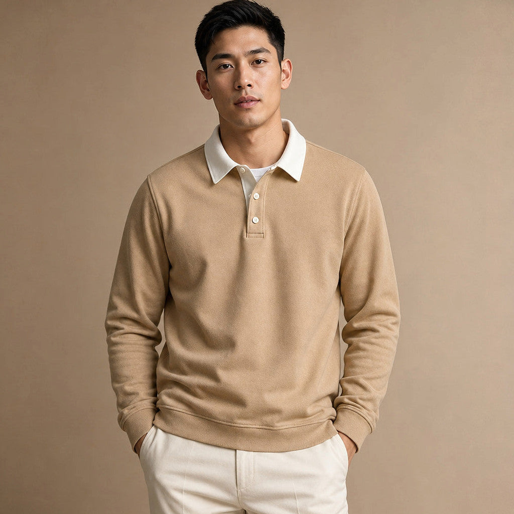 Salvo | Rugby Shirt Contrast Collar Brushed Jersey Khaki – Product Photo