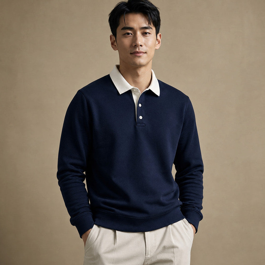 Salvo | Rugby Shirt Contrast Collar Brushed Jersey Navy – Product Photo