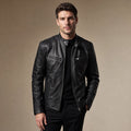 Samson | Leather Jacket Slim Fit Stand Collar Black – Product Photo