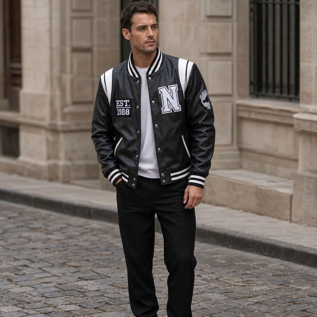 Sawyer | Varsity Jacket Sheepskin Leather Two-Tone – Product Photo
