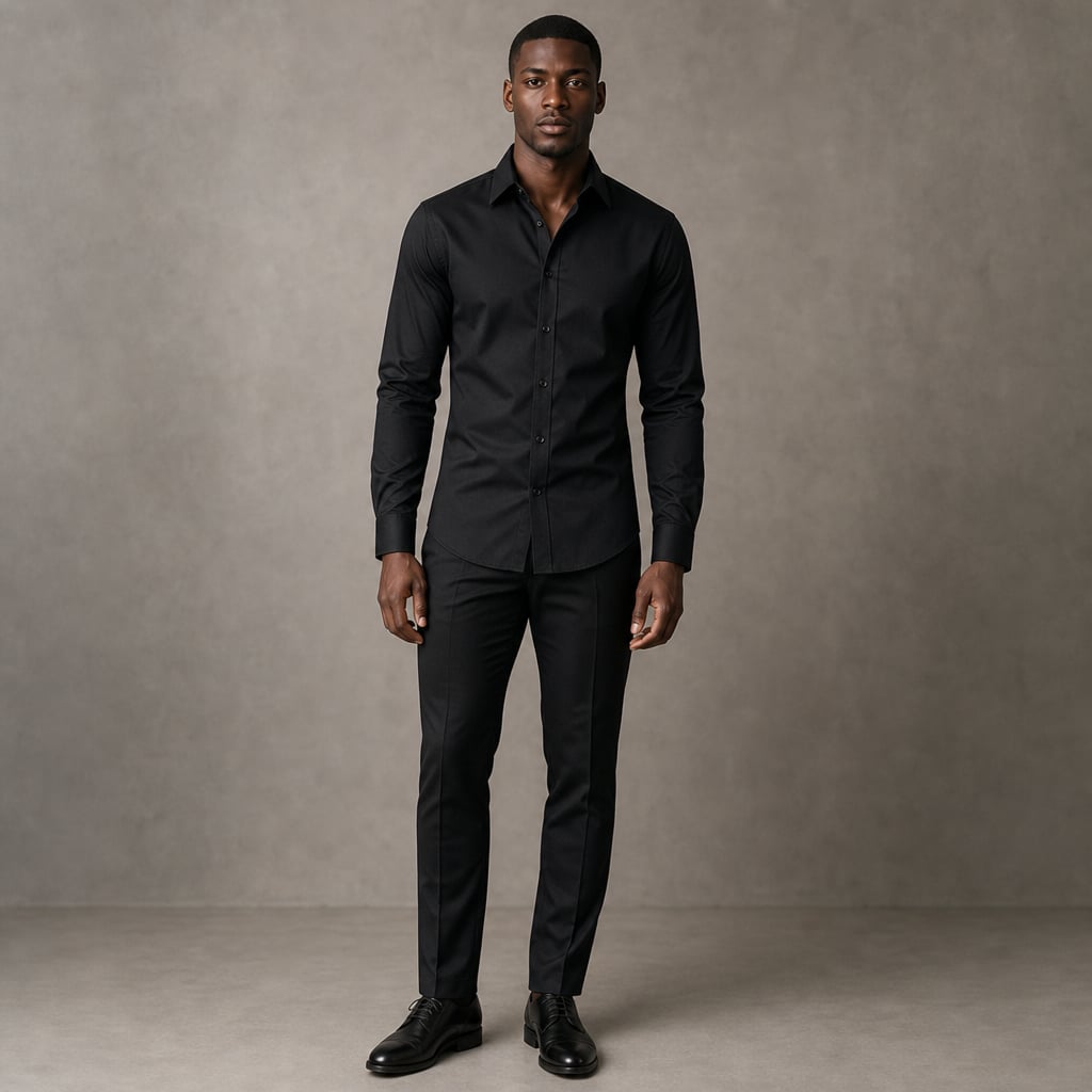 Slim Fit Stretch Dress Shirt Long Sleeve Button Front in White Black – Product Photo