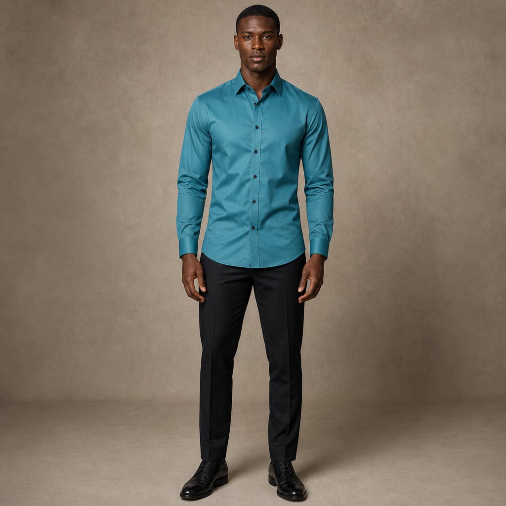 Slim Fit Stretch Dress Shirt Long Sleeve Button Front in White Green – Product Photo