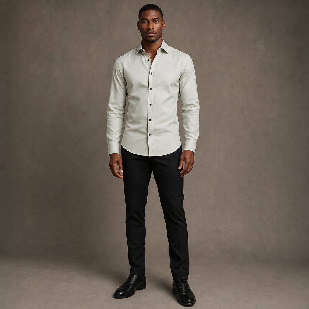 Slim Fit Stretch Dress Shirt Long Sleeve Button Front in White Light Green – Product Photo