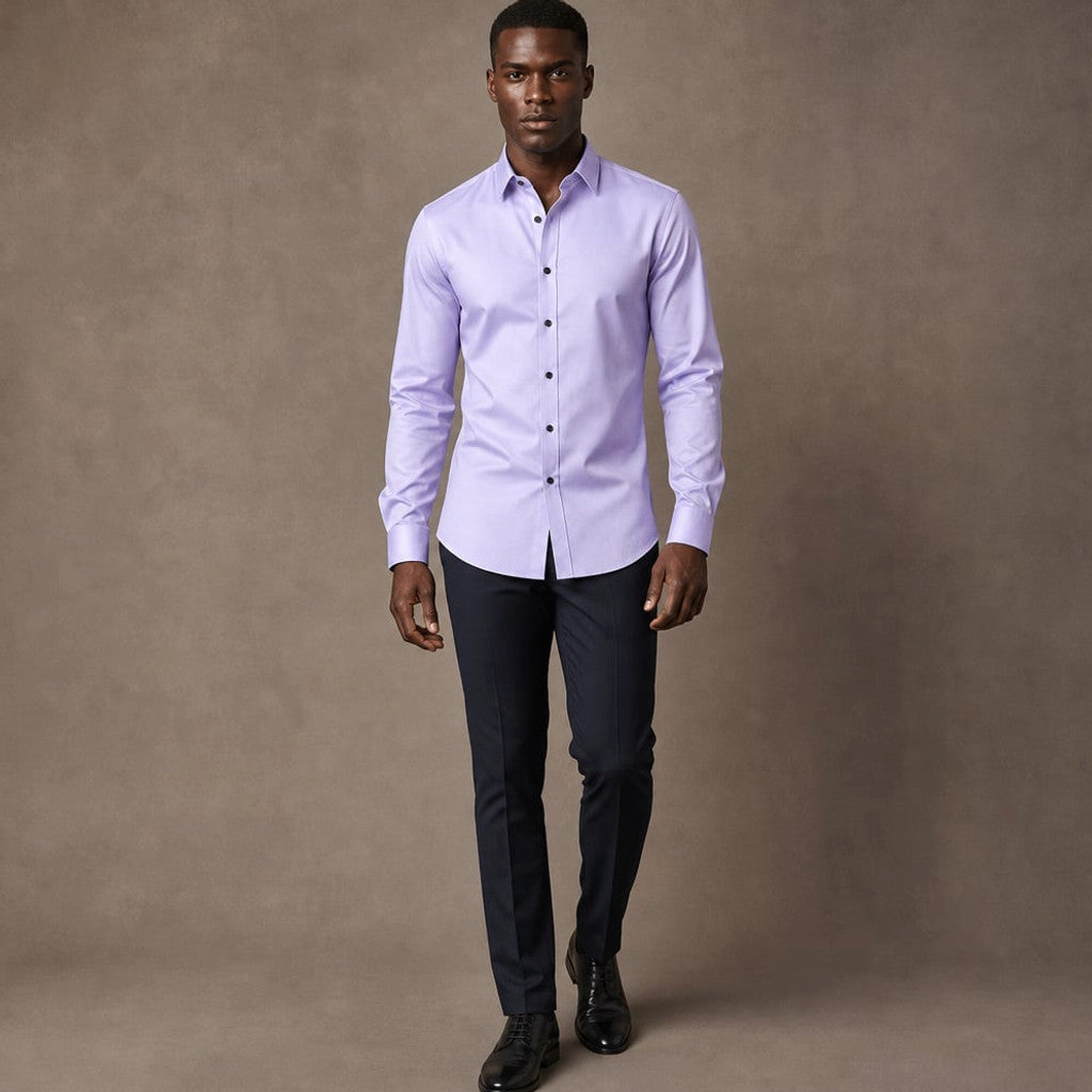 Slim Fit Stretch Dress Shirt Long Sleeve Button Front in White Light Purple – Product Photo