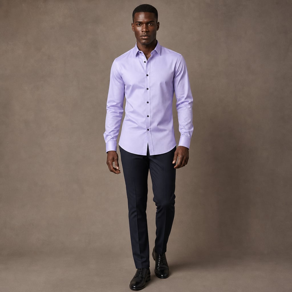 Slim Fit Stretch Dress Shirt Long Sleeve Button Front in White Light Purple – Product Photo