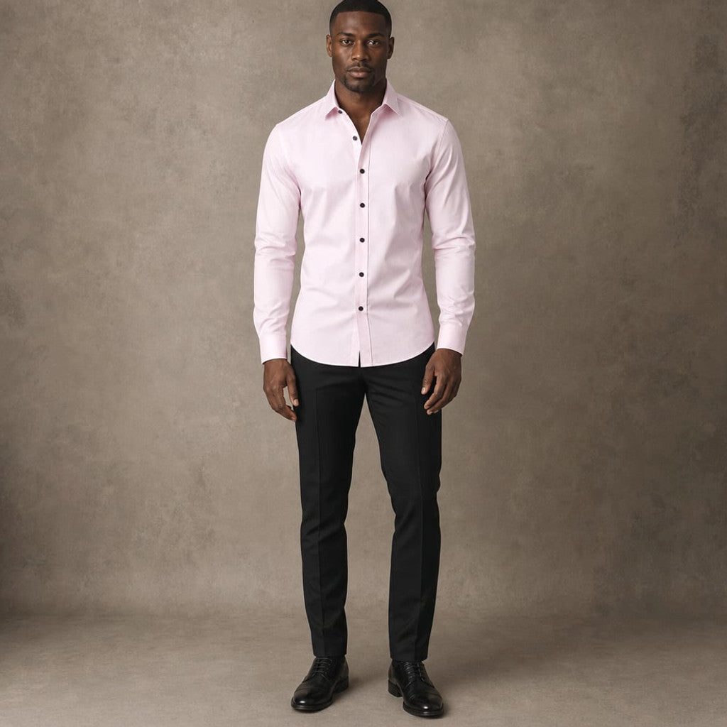 Slim Fit Stretch Dress Shirt Long Sleeve Button Front in White Pink – Product Photo