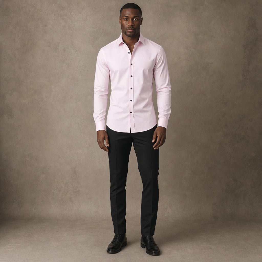 Slim Fit Stretch Dress Shirt Long Sleeve Button Front in White Pink – Product Photo