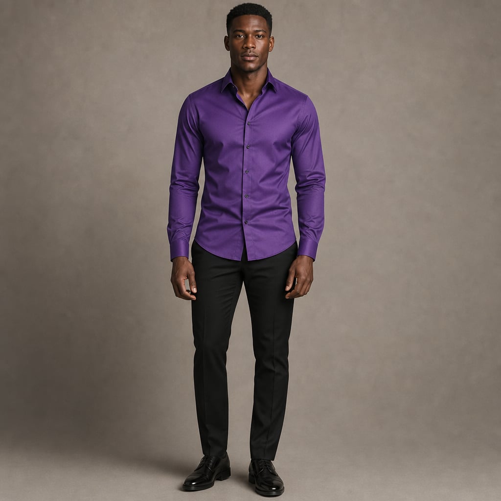 Slim Fit Stretch Dress Shirt Long Sleeve Button Front in White Purple – Product Photo