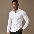 Slim Fit Stretch Dress Shirt Long Sleeve Button Front in White White – Side Angle View