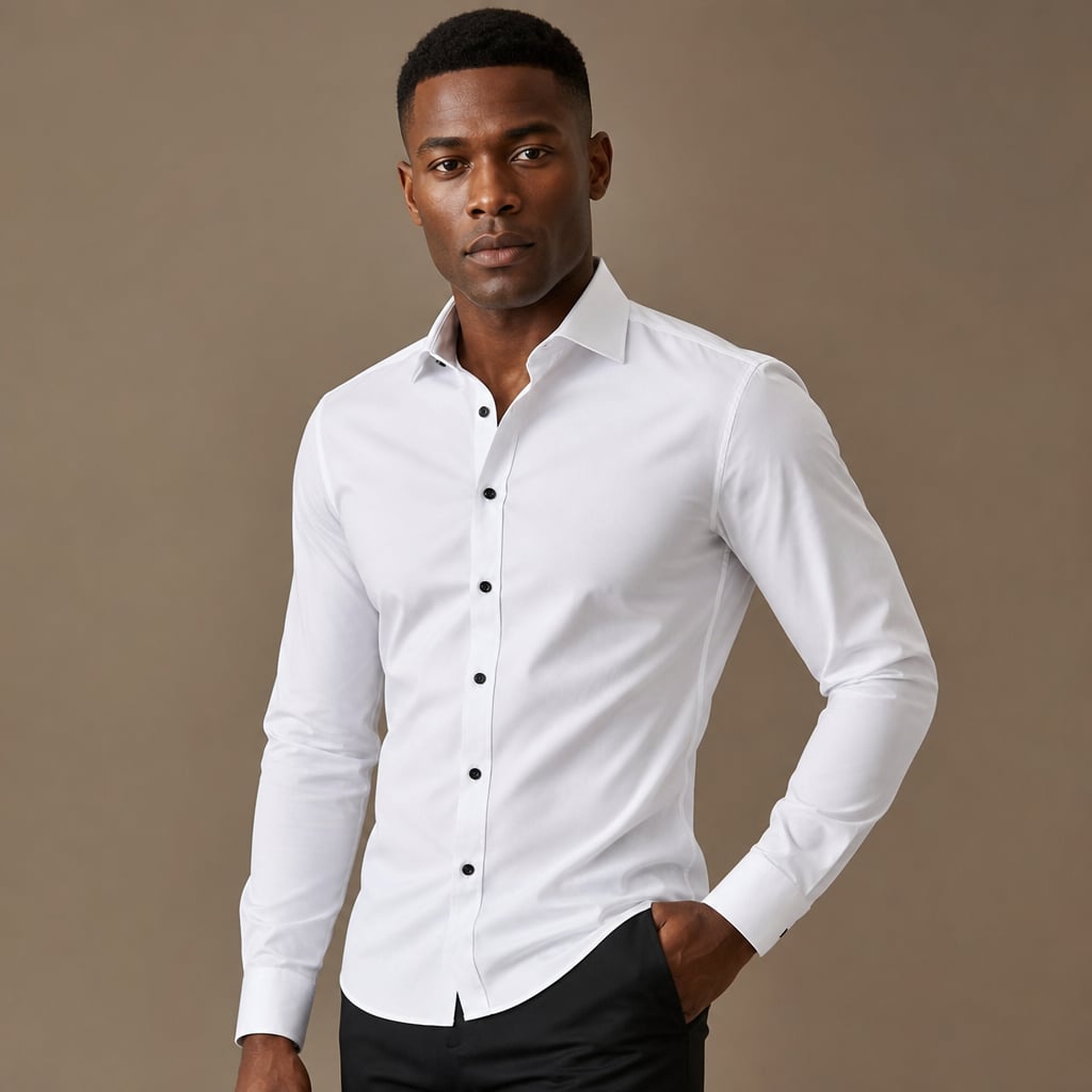 Slim Fit Stretch Dress Shirt Long Sleeve Button Front in White White – Side Angle View