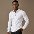 Slim Fit Stretch Dress Shirt Long Sleeve Button Front in White White – Side Angle View