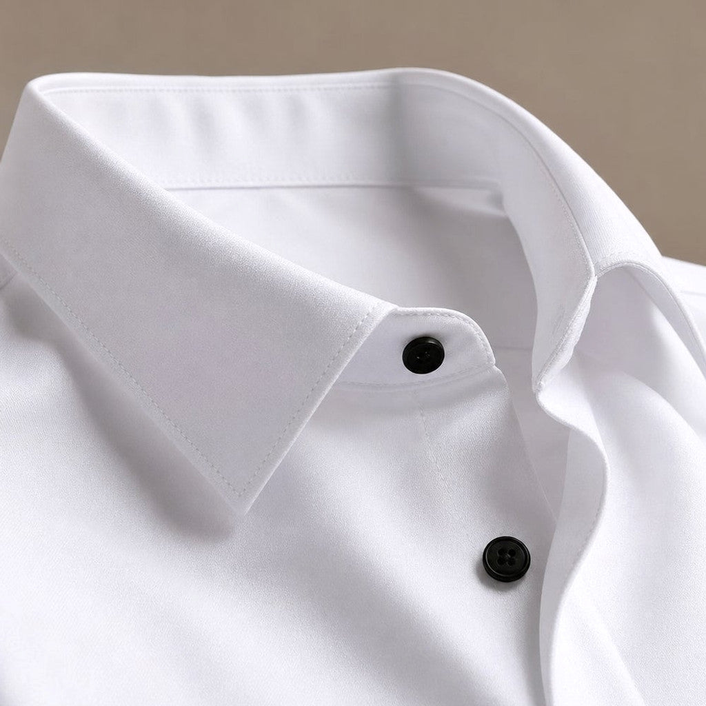 Slim Fit Stretch Dress Shirt Long Sleeve Button Front in White White – Fabric and Detail Close-Up