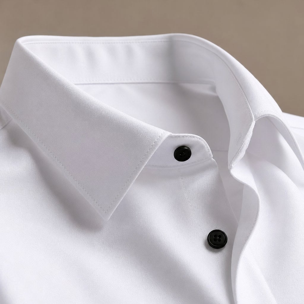 Slim Fit Stretch Dress Shirt Long Sleeve Button Front in White White – Fabric and Detail Close-Up