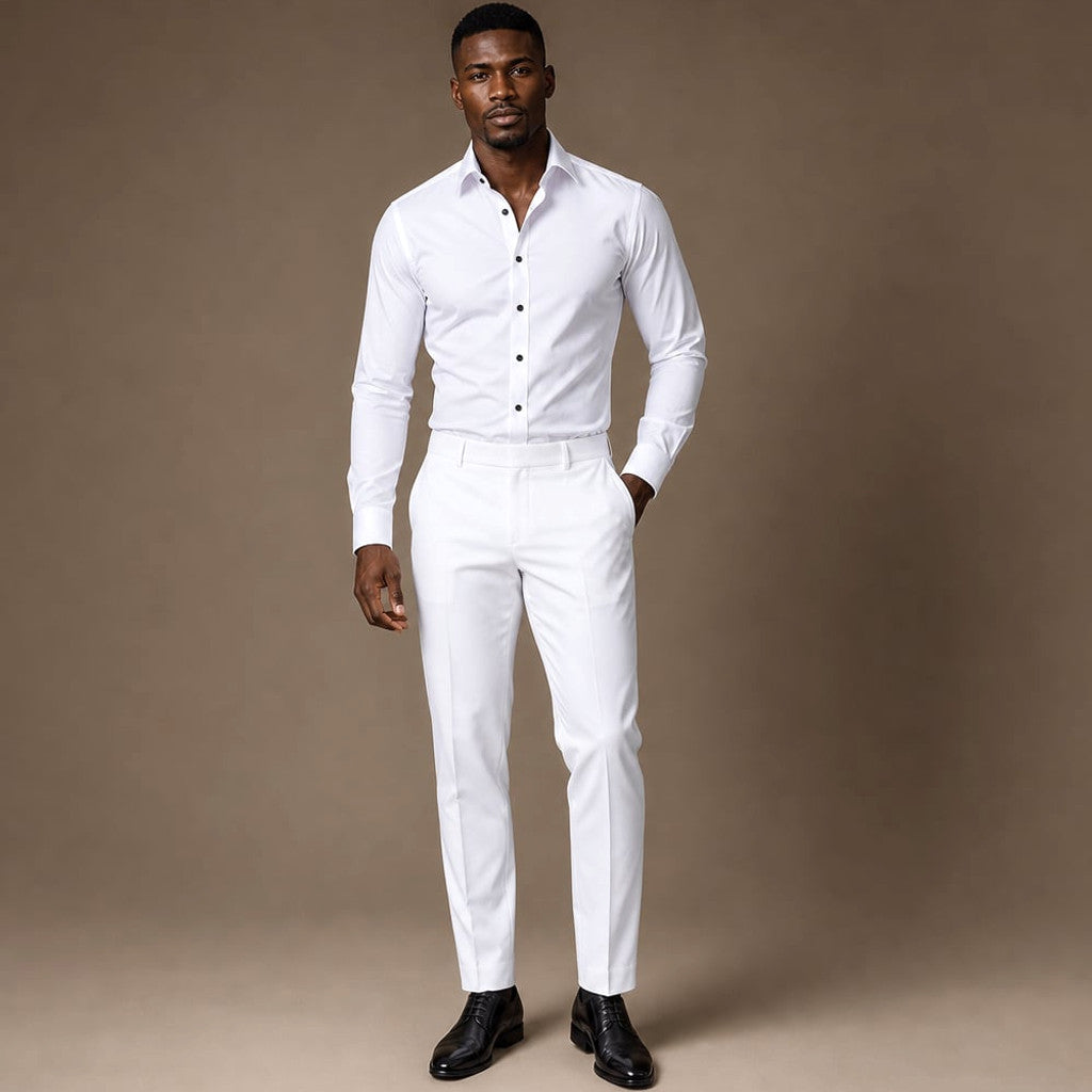 Slim Fit Stretch Dress Shirt Long Sleeve Button Front in White White – Full Look
