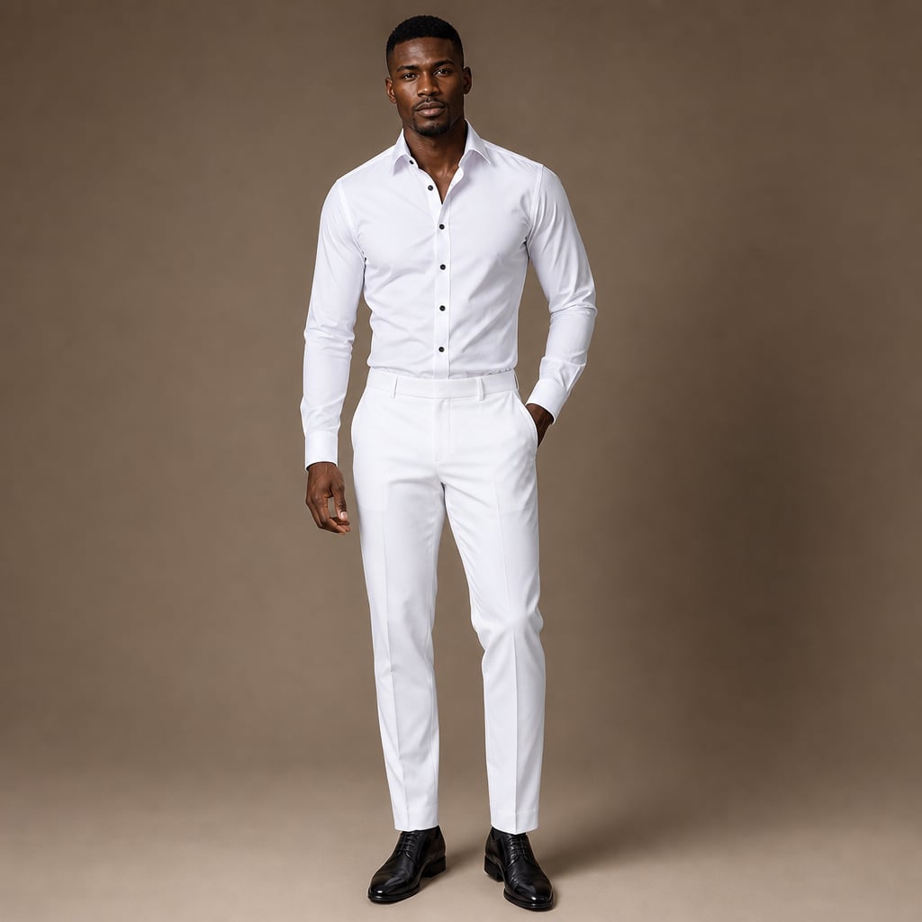 Slim Fit Stretch Dress Shirt Long Sleeve Button Front in White White – Full Look