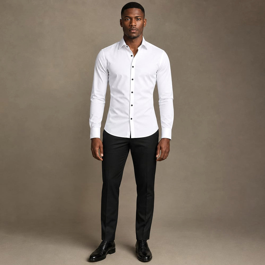 Slim Fit Stretch Dress Shirt Long Sleeve Button Front in White White – Product Photo
