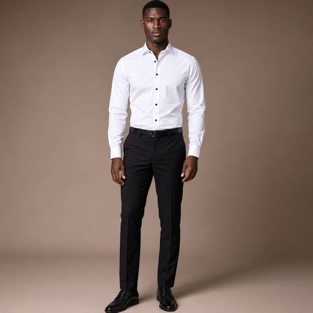 Slim Fit Stretch Dress Shirt Long Sleeve Button Front in White in White – Tomosino Premium Menswear