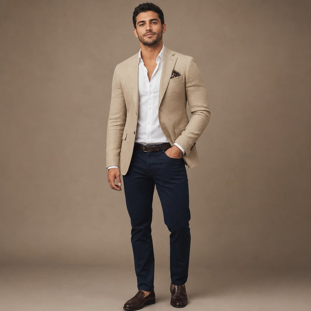 Slim-Fit Structured Woven Blazer Single Button Two Pockets Beige – Product Photo