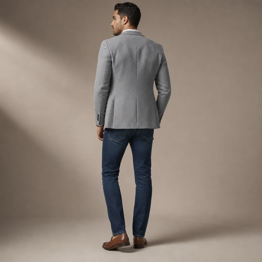 Slim-Fit Structured Woven Blazer Single Button Two Pockets Grey – Side Angle View