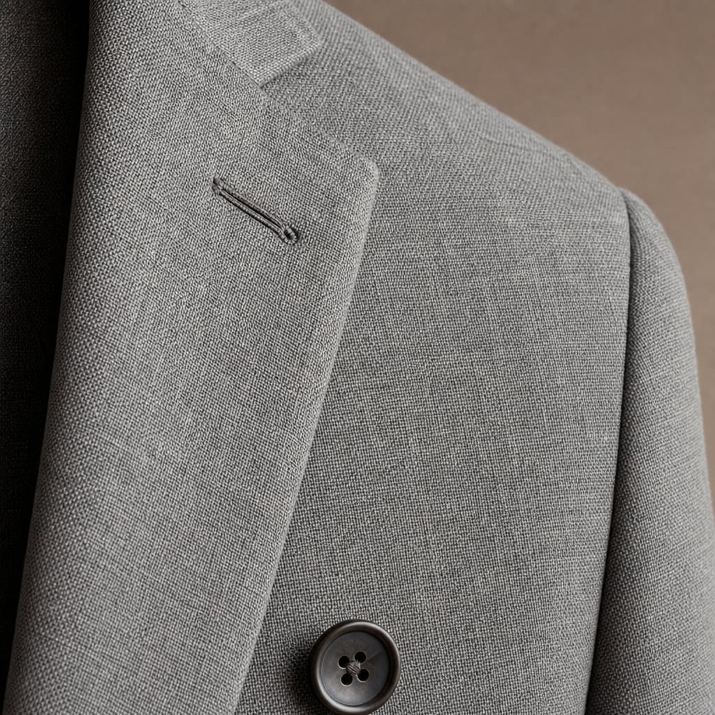 Slim-Fit Structured Woven Blazer Single Button Two Pockets Grey – Fabric and Detail Close-Up