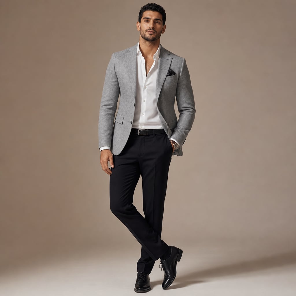 Slim-Fit Structured Woven Blazer Single Button Two Pockets Grey – Product Photo