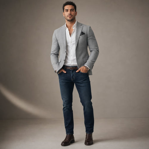Slim-Fit Structured Woven Blazer Single Button Two Pockets in Grey – Tomosino Premium Menswear