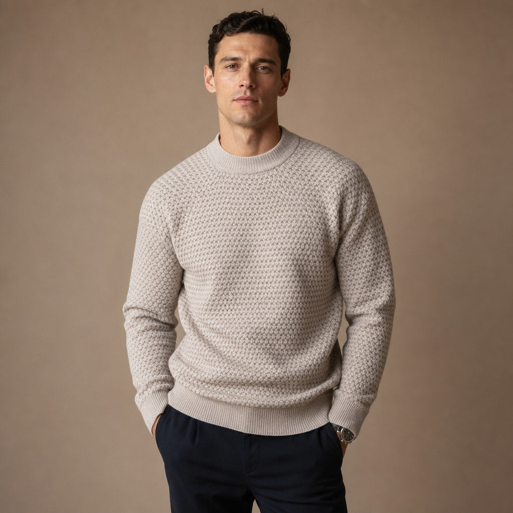 Crew Neck Jumper Honeycomb Knit Beige – Product Photo