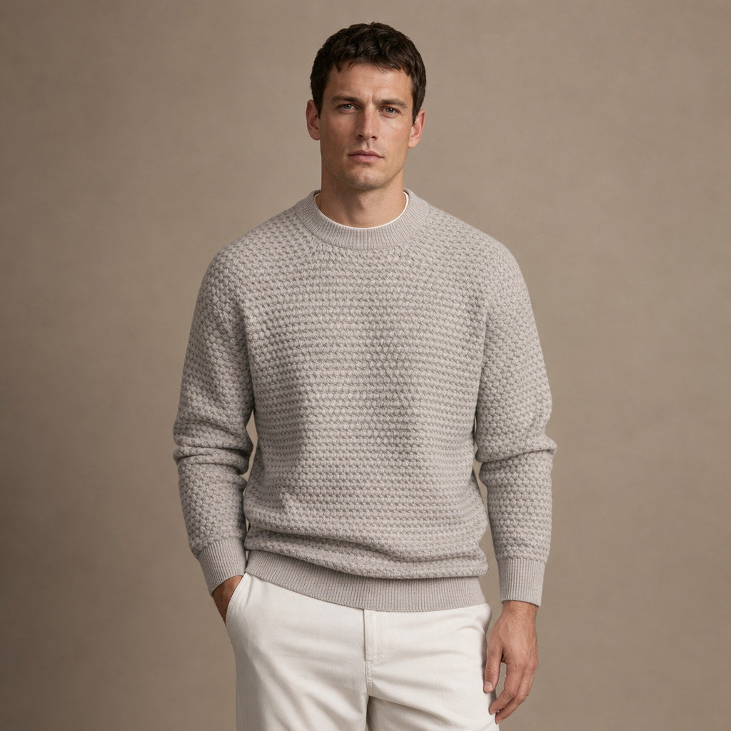 Crew Neck Jumper Honeycomb Knit in Beige – Tomosino Premium Menswear